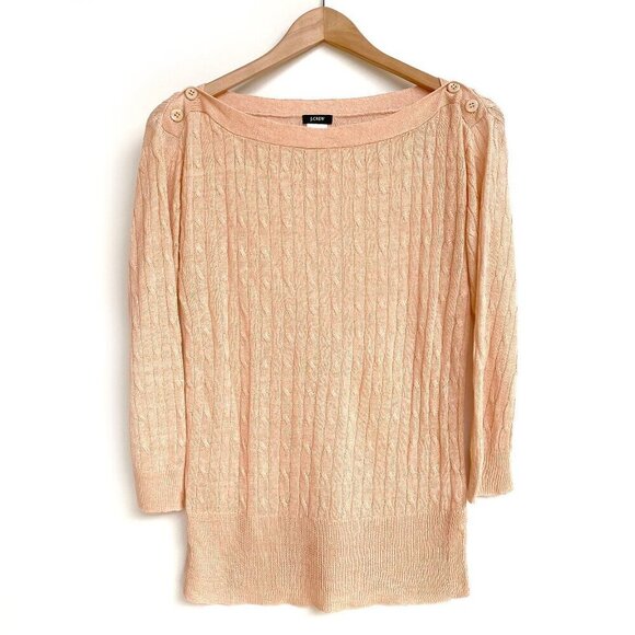 J.Crew Linen Cable Knit Sweater Size XS 3/4 Sleeves Boatneck Preppy - Picture 1 of 9